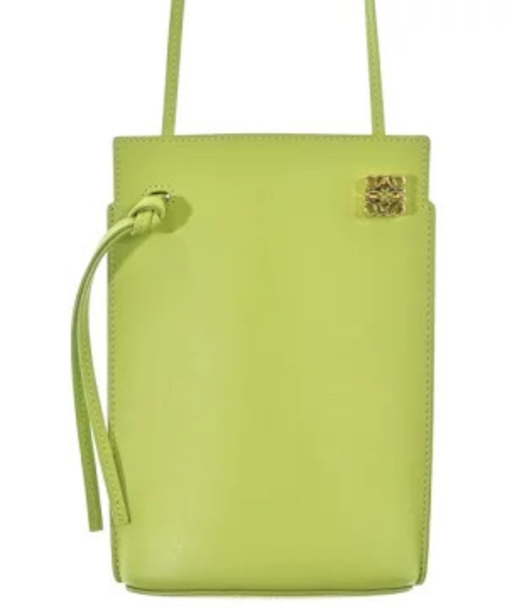 Loewe Pebble Leather Bucket Crossbody Bag Yellow Green